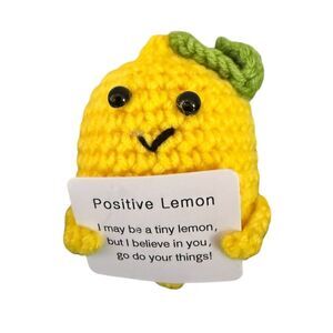 Handmade Crochet Lemon Doll with Encouragement Card Gift Set